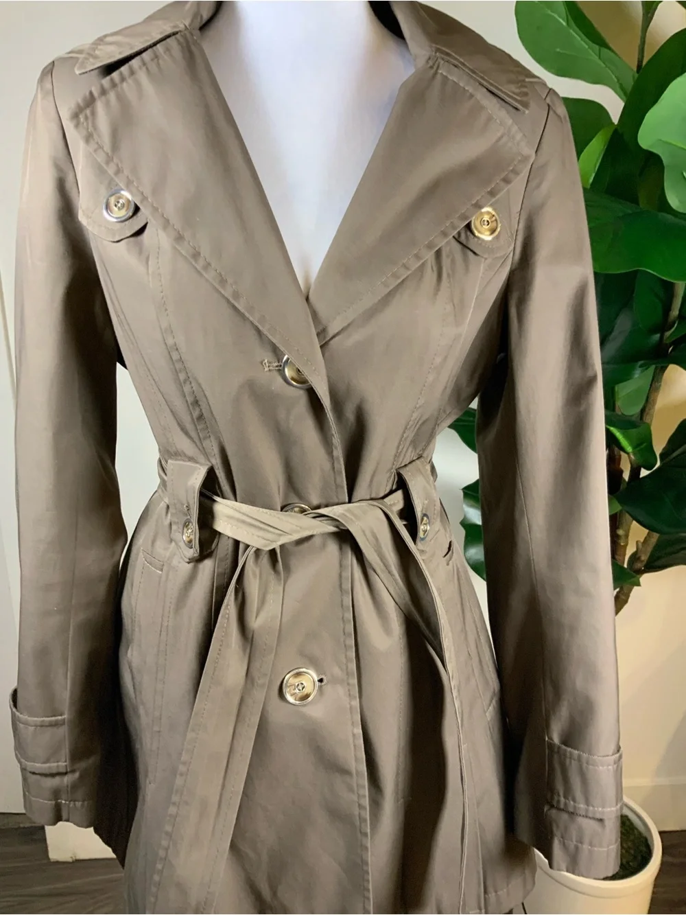 Via Spiga Taupe Trench Coat with Belted Waist